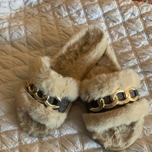 MICHAEL Michael Kors Beige Faux Fur Slippers